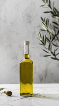 Olive oil bottle ad background with copyspace, vegetable oil commercial produce, food industry and retail concept