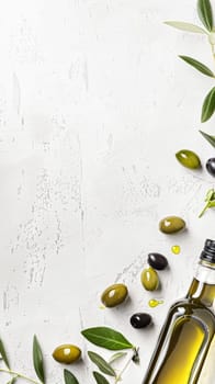 Olive oil bottle ad background with copyspace, vegetable oil commercial produce, food industry and retail concept