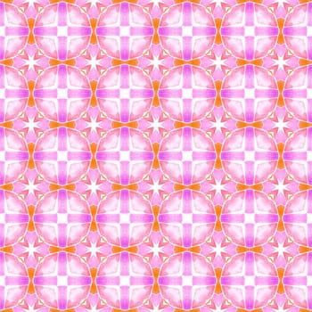 Ikat repeating swimwear design. Orange majestic boho chic summer design. Textile ready awesome print, swimwear fabric, wallpaper, wrapping. Watercolor ikat repeating tile border.