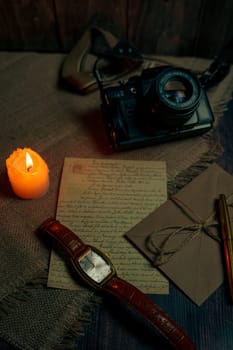 An antique envelope and a letter on the table. High quality photo