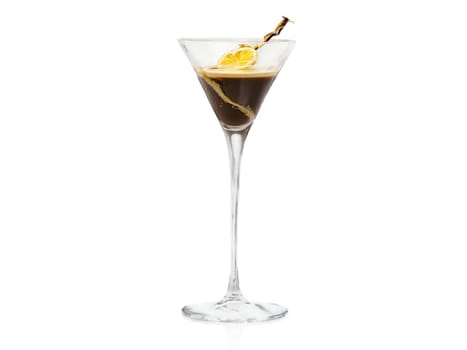 Espresso Romano An espresso romano in a sleek glass with a twist of lemon peel. Drink isolated on transparent background.