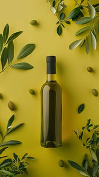 Olive oil bottle ad background with copyspace, vegetable oil commercial produce, food industry and retail concept