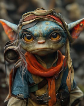 3D, cartoon goblin in the forest, close-up. Selective focus