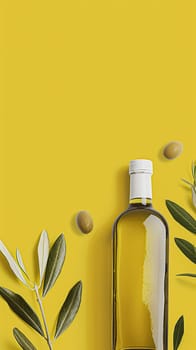 Olive oil bottle ad background with copyspace, vegetable oil commercial produce, food industry and retail concept