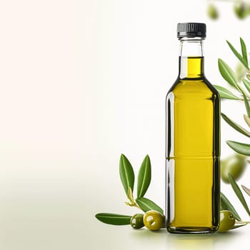 Olive oil bottle ad background with copyspace, vegetable oil commercial produce, food industry and retail concept