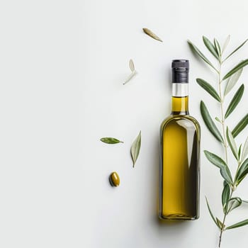 Olive oil bottle ad background with copyspace, vegetable oil commercial produce, food industry and retail concept