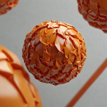 3D rendering of a minimalistic matte inflatable crumpled silicone ball or group of orange colored balls floating in the air on a transparent background . Abstraction isolated on transparent background