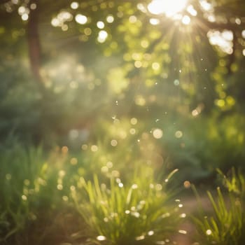 Summer bokeh texture. Tree leaves and grass in sunlight. High quality photo