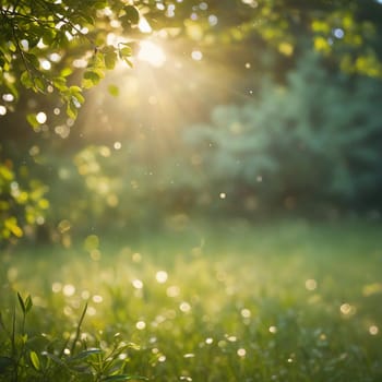 Summer bokeh texture. Tree leaves and grass in sunlight. High quality photo