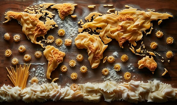 World map made from pasta. Selective focus.