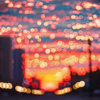 Bokeh with the city in the background at sunset. High quality photo