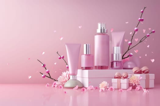 Luxury product cosmetic packaging with flower background.