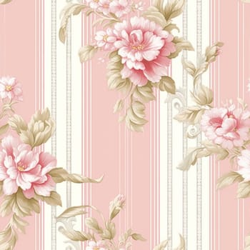 Seamless pattern, tileable striped pink floral country style print for wallpaper, wrapping paper with English countryside rose flowers for scrapbook, fabric and product design idea