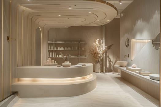 Luxury interior booth of skincare cosmetic display product.