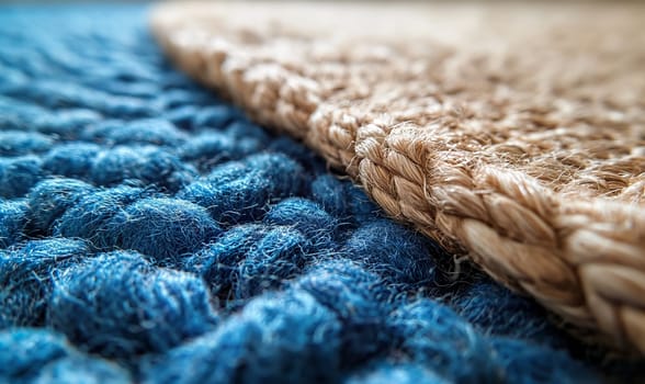 Close-Up of Blue and Brown Yarn. Selective soft focus.