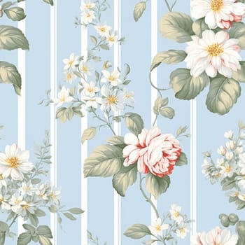 Seamless pattern, tileable English country style blue striped floral print for wallpaper, wrapping paper, scrapbook, fabric and product design idea