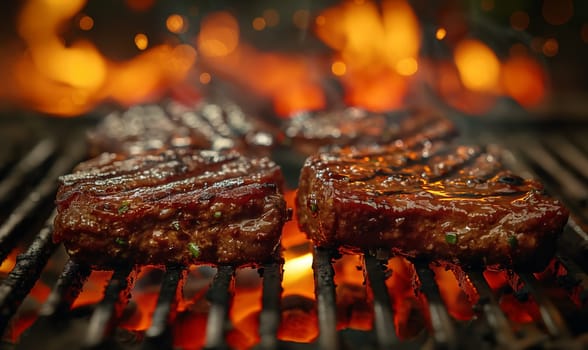 Pieces of meat cooked on the grill. Selective focus