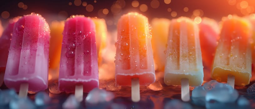 Row of Colorful Popsicles. Selective focus.