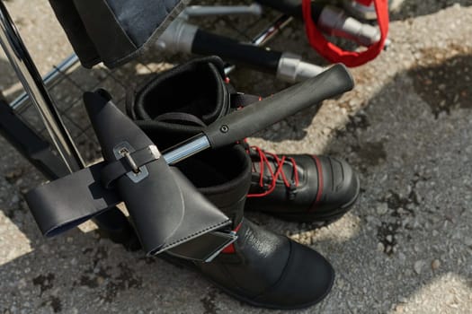 A close up shot showcasing firefighting gear designed for tackling hazardous tasks, emphasizing safety and preparedness.