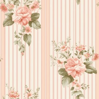 Seamless pattern, tileable striped pink floral country style print for wallpaper, wrapping paper with English countryside rose flowers for scrapbook, fabric and product design idea