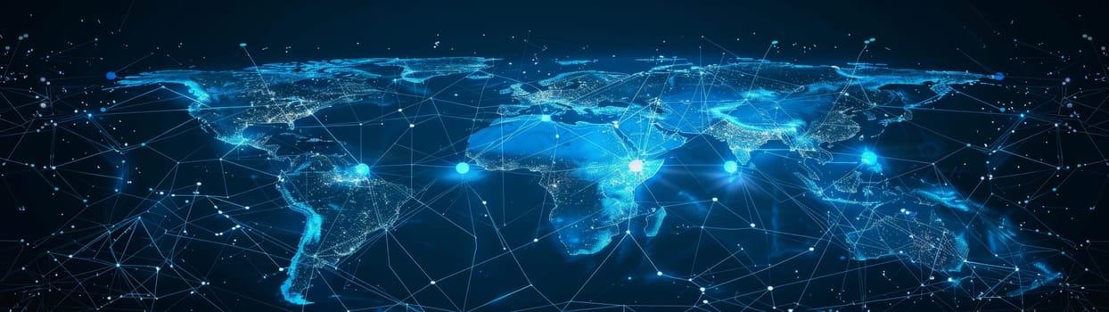 network lines and dots of global connectivity and data transmission