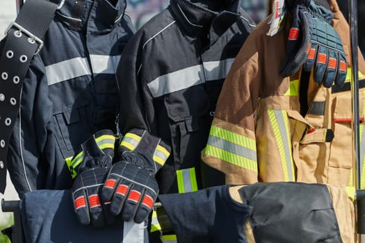 A close up shot showcasing firefighting gear designed for tackling hazardous tasks, emphasizing safety and preparedness.