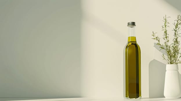 Olive oil bottle ad background with copyspace, vegetable oil commercial produce, food industry and retail concept