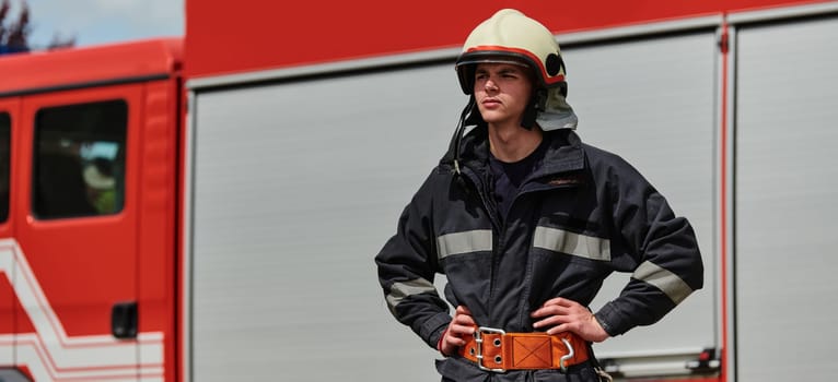 A professional firefighter dons his protective gear, preparing to respond to an emergency call.