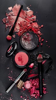 Make-up cosmetic product, beauty products and cosmetics swatch sample flatlay, various makeup brand tools as glamour fashion night out background idea