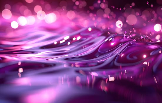 A computer generated image featuring a liquid purple background with flowing waves and vibrant lights in shades of violet, pink, magenta, and electric blue. The pattern resembles a gaslike texture