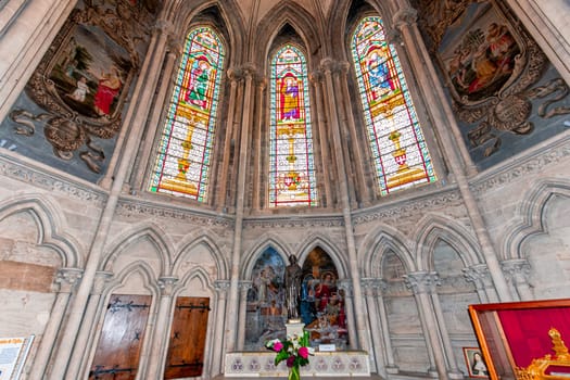 BAYEUX, FRANCE, MAY 14, 2024 : interiors architectural decors of Cathedral of Our Lady of Bayeux, norrmandy