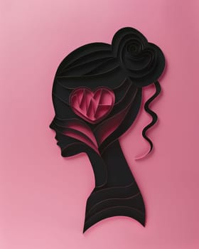 Romantic paper cutout of woman's portrait with heart accent, feminine beauty and art theme