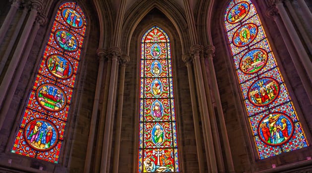 BAYEUX, FRANCE, MAY 14, 2024 : interiors architectural decors of Cathedral of Our Lady of Bayeux, norrmandy