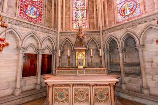 BAYEUX, FRANCE, MAY 14, 2024 : interiors architectural decors of Cathedral of Our Lady of Bayeux, norrmandy