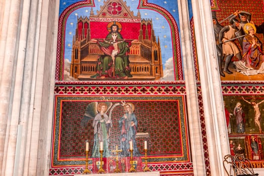 BAYEUX, FRANCE, MAY 14, 2024 : interiors architectural decors of Cathedral of Our Lady of Bayeux, norrmandy