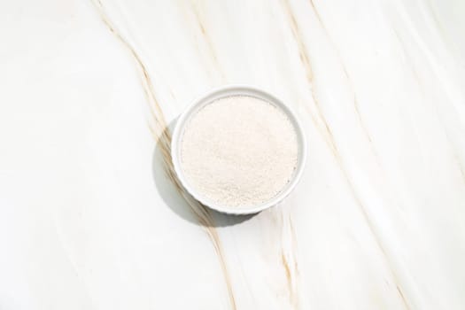 Organic Celtic Gray Sea Salt On Granite Table, Copy Space. Horizontal Plane. Natural, Unrefined Mineral Harvested From Brittany, France. Natural Minerals And Trace Elements, Superfood.