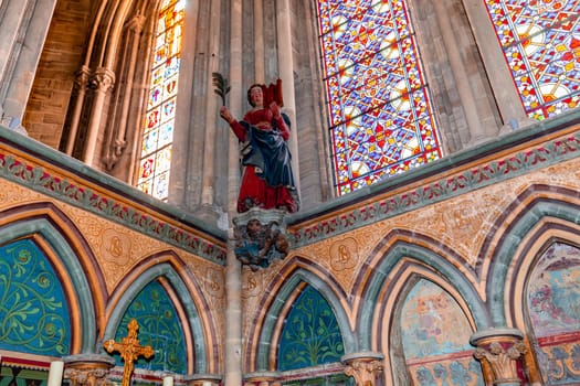 BAYEUX, FRANCE, MAY 14, 2024 : interiors architectural decors of Cathedral of Our Lady of Bayeux, norrmandy