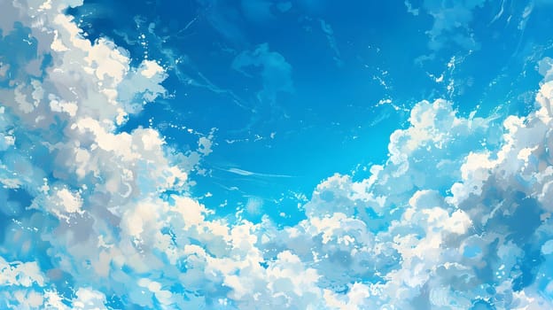 A stunning natural landscape with a bright blue sky filled with fluffy white cumulus clouds, creating a mesmerizing pattern against the electric blue backdrop of the sky