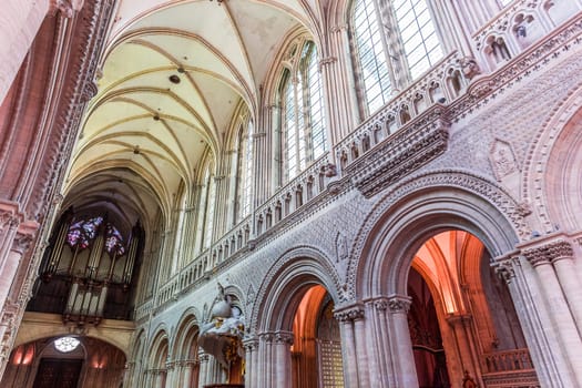 BAYEUX, FRANCE, MAY 14, 2024 : interiors architectural decors of Cathedral of Our Lady of Bayeux, norrmandy