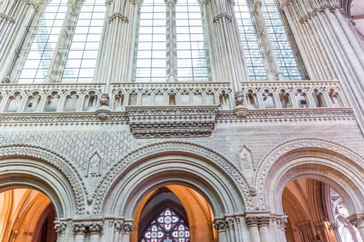 BAYEUX, FRANCE, MAY 14, 2024 : interiors architectural decors of Cathedral of Our Lady of Bayeux, norrmandy