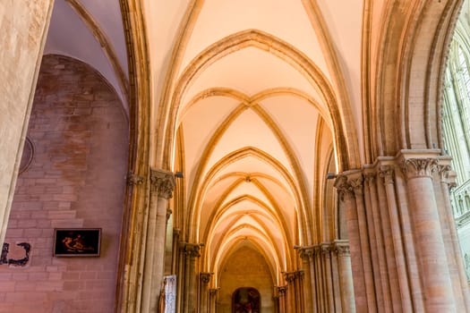 BAYEUX, FRANCE, MAY 14, 2024 : interiors architectural decors of Cathedral of Our Lady of Bayeux, norrmandy