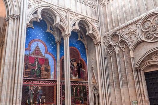 BAYEUX, FRANCE, MAY 14, 2024 : interiors architectural decors of Cathedral of Our Lady of Bayeux, norrmandy