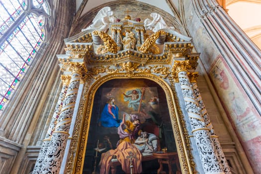 BAYEUX, FRANCE, MAY 14, 2024 : interiors architectural decors of Cathedral of Our Lady of Bayeux, norrmandy