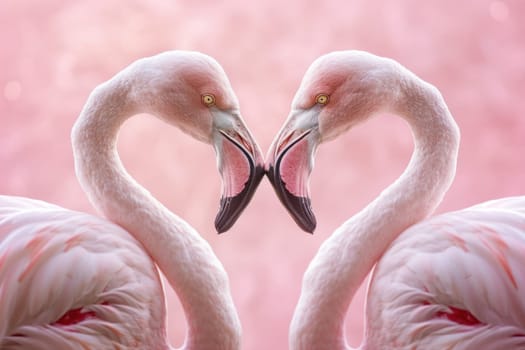 Romantic flamingos forming heart shape in front of pink background, love, wildlife, nature, romance, tropical, birds, pink theme