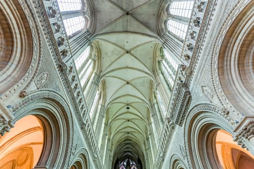 BAYEUX, FRANCE, MAY 14, 2024 : interiors architectural decors of Cathedral of Our Lady of Bayeux, norrmandy