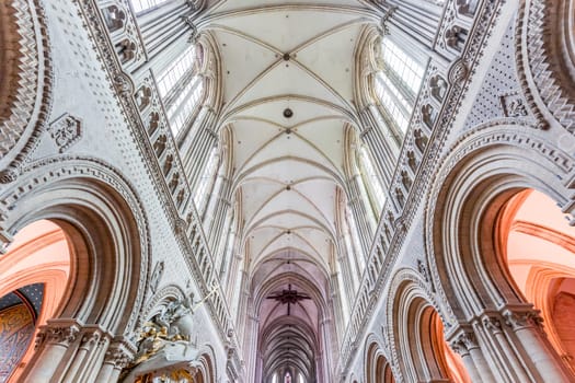 BAYEUX, FRANCE, MAY 14, 2024 : interiors architectural decors of Cathedral of Our Lady of Bayeux, norrmandy