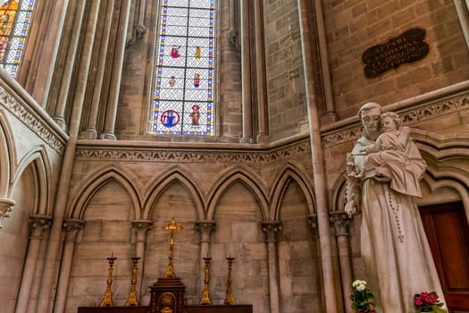 BAYEUX, FRANCE, MAY 14, 2024 : interiors architectural decors of Cathedral of Our Lady of Bayeux, norrmandy