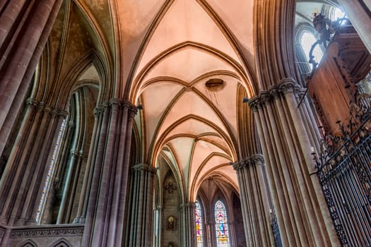 BAYEUX, FRANCE, MAY 14, 2024 : interiors architectural decors of Cathedral of Our Lady of Bayeux, norrmandy