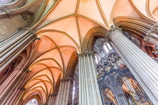 BAYEUX, FRANCE, MAY 14, 2024 : interiors architectural decors of Cathedral of Our Lady of Bayeux, norrmandy