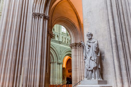 BAYEUX, FRANCE, MAY 14, 2024 : interiors architectural decors of Cathedral of Our Lady of Bayeux, norrmandy